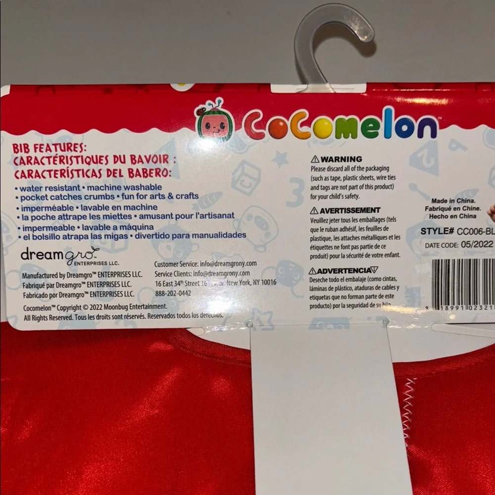 Cocomelon Sleeved Bib Vibrant Red and Blue Bib with Graphic Design NWT